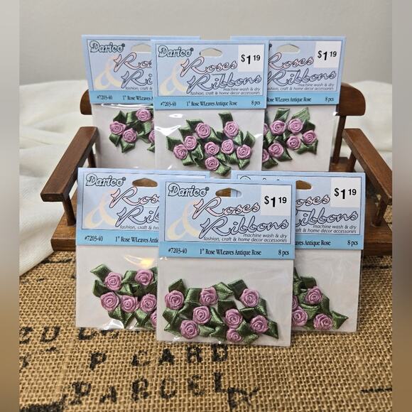 NWT Darice Rose Ribbons in Antique Rose Pink 1" 6 Pack Set 48 Count Total - Picture 1 of 3